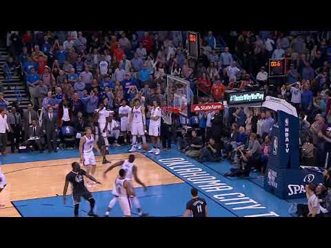 Stephen Curry hits a deep 3 pointer over Andre Roberson for the win !