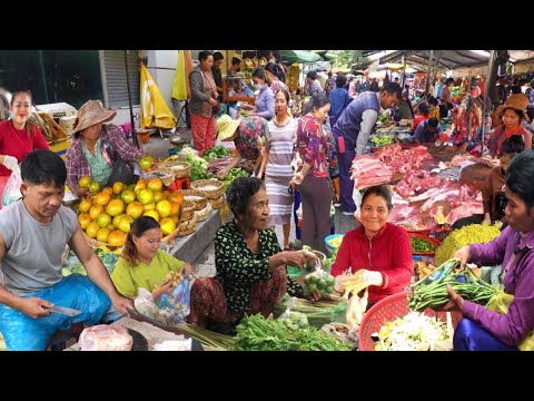 Wonderful Cambodian Fish Market Scenes  / Vendors, Buyers, Fresh Food In Local Market.