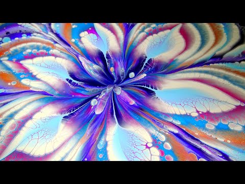 (448) Reverse FLOWER DIP on ROUND canvas ~ Acrylic SPIN FLOWER painting ~ Step by step