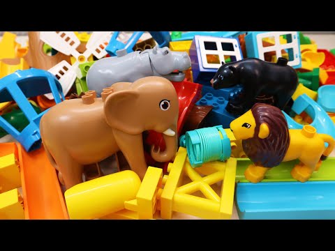 Satisfying Building Blocks Marble Run ASMR Very Popular! Jungle Animals course Spiral block coaster