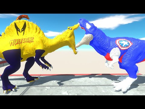 SPINOSAUR WOLVERINE vs T-REX CAPTAIN DEATH CLIMB - Animal Revolt Battle Simulator ARBS