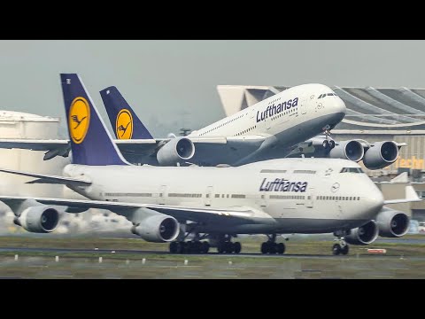 AIRBUS A380 DEPARTURE with a BOEING 747 passing by - A380 Paradise at Frankfurt (4K)