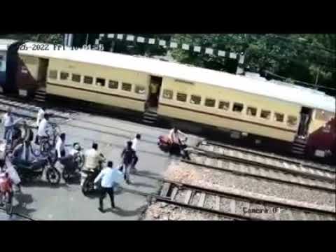 Train hit the motorcycle #viral #trending 😯😯😯