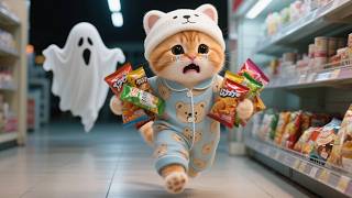 Download the video "Ginger Kitten Meets a Ghost at Convenience Store 👻, How Mama Cat Solves It 🐾💕 | Funny Cat Videos"