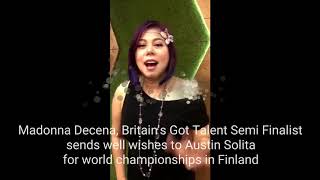 Britain's got talent semi finalists Madonna Decena greets KWC Philippines Champion