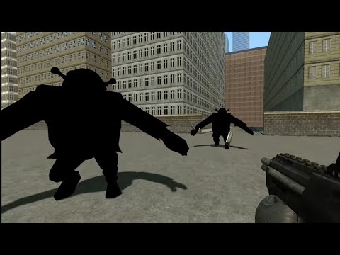 Two fast black Shreks chases me in abandoned Big City in gmod