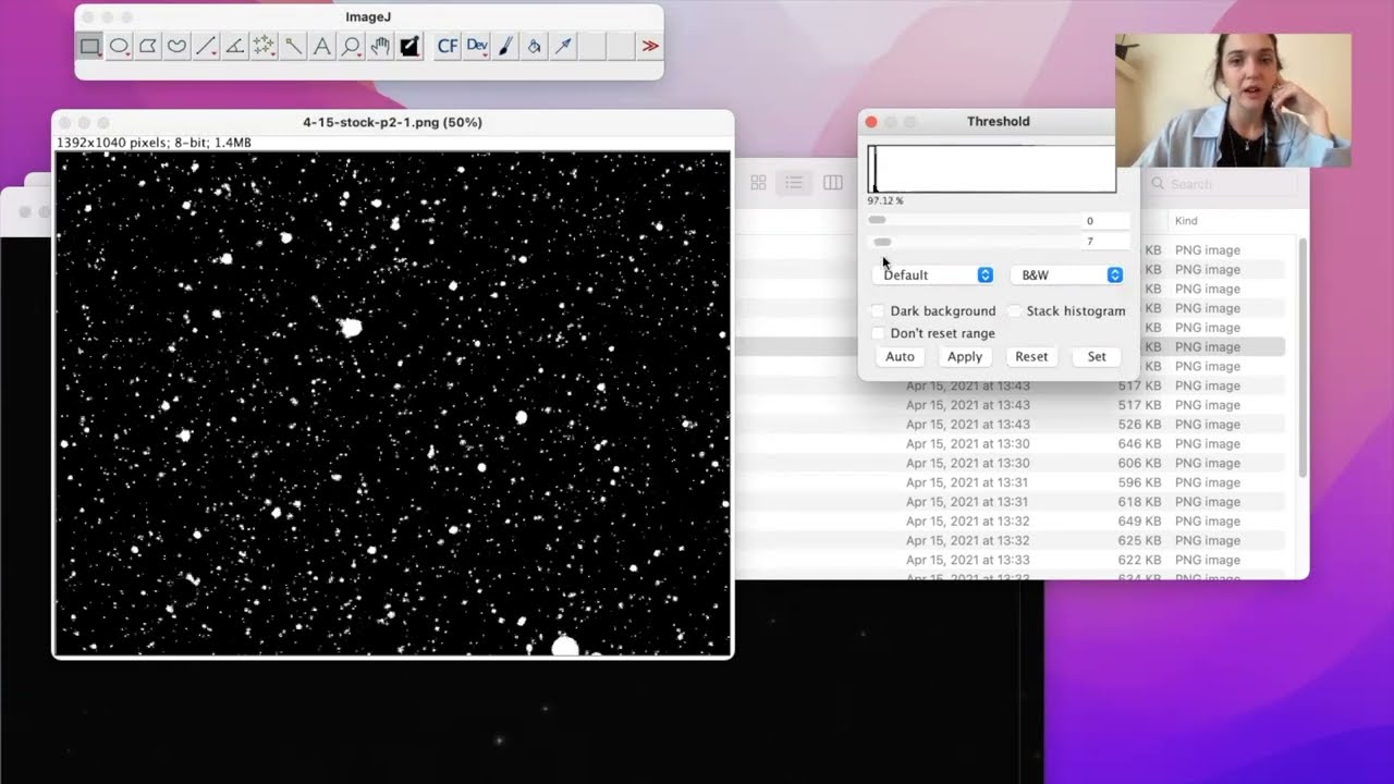 Using the Analyze Particles function in ImageJ to count fluorescent particles