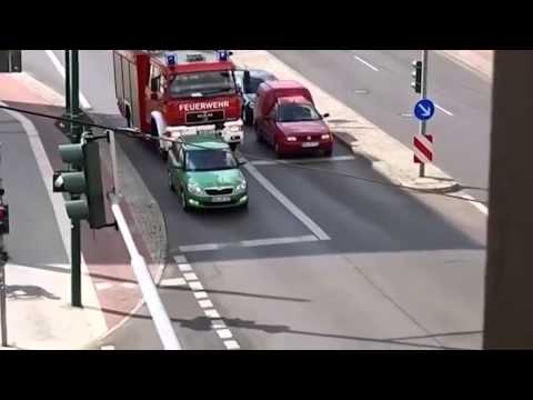 German driver refuses to let roaring fire truck pass