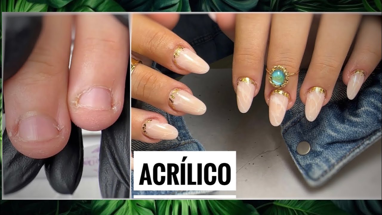 Alongamento em acrílico nas unhas roídas/ unhas para iniciantes 
