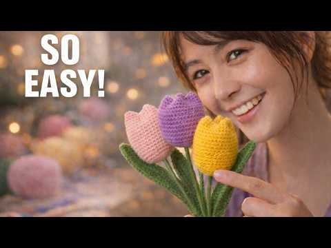 Tutorial para hacer flores de tulipán a ganchillo | Patrón completo para hacer un ramo DIY 🌷