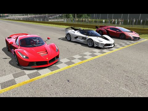 Ferrari FXX-K Evo vs Ferrari LaFerrari vs Lamborghini Veneno at Monza Full Course