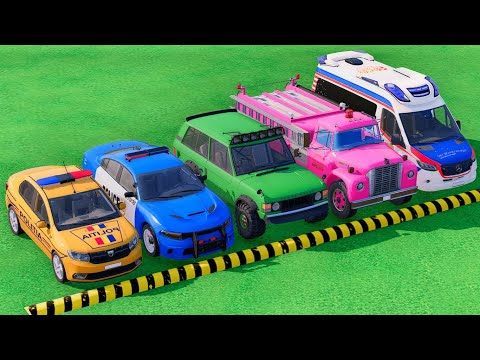 TRANSPORTING POLICE CARS, FIRE DEPARTMENT, AMBULANCE WITH TRAIN, DACIA, MERCEDES ! FS22