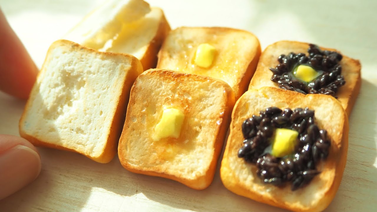 ミニチュアこんがりバタートーストの作り方、あんバタートースト、食パン【フェイクフード】【フェイクスイーツ】