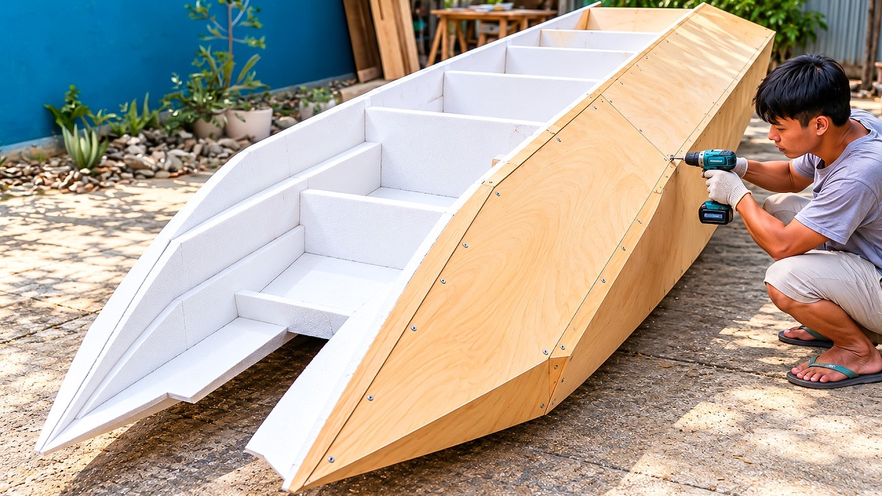 Man Builds a Luxury Twin-Engine Speedboat Using Foam and Plywood | Full Build @Nasatchannel