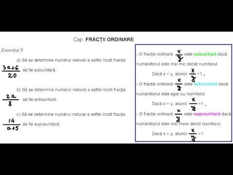 Clasa a V-a - Cap. Fractii ordinare - ex. 5 - det. lui a pentru o fractie subunitara - supraunitara