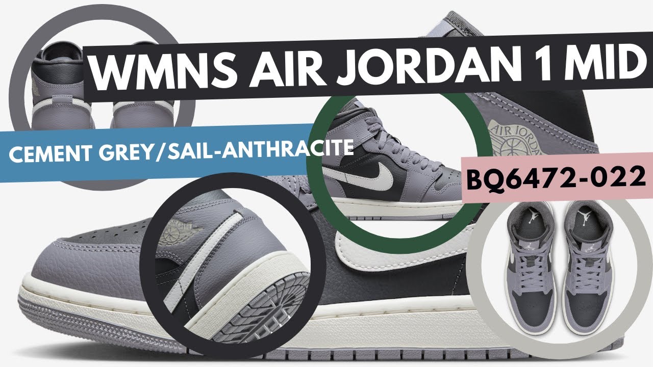 Watch WMNS Air Jordan 1 Mid Cement Grey/Sail-Anthracite BQ6472-022 now WMNS Air Jordan 1 Mid Cement Grey/Sail-Anthracite BQ6472-022