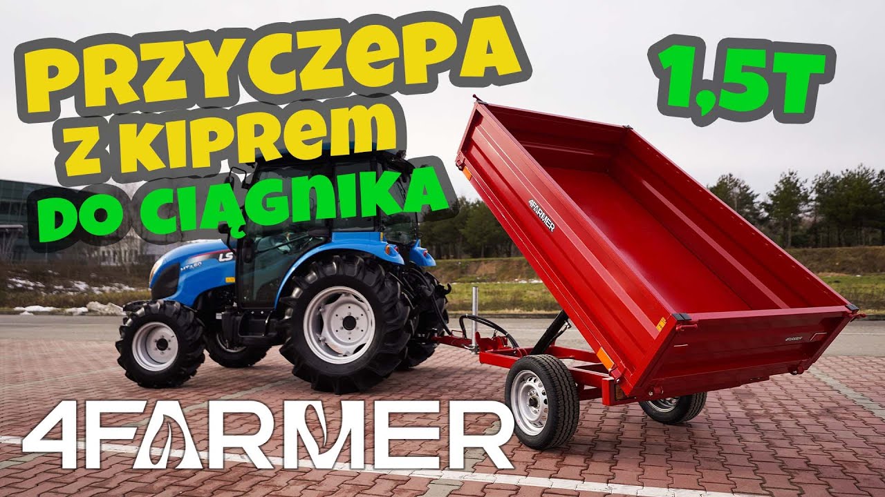 Przyczepa do mini traktora jednoosiowa 1,5t :: PWS-12 4FARMER + LS Tractor MT3.60 :: Traktor.com.pl