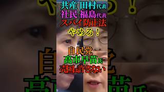 【成敗】共産 田村 社民 福島 スパイ防止法 やめろ！自民党 高市早苗 新総裁 売国は許さない！#変われ自民党 #新総裁 #高市早苗 #tスパイ防止法 #ひろゆき #Shorts #ショート