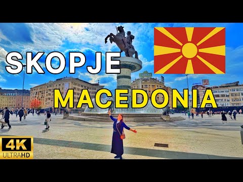 Walking Tour in SKOPJE, NORTH MACEDONIA in 4K ULTRA HD | No Music, real City Sound