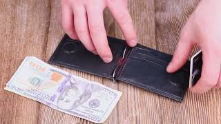 Практичний затискач для грошей з натуральної гладкої шкіри KARYA 21352 чорний