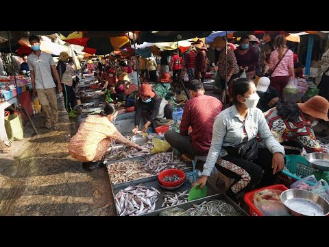 Morning Daily LifeStyle of Vendors Selling Food @Phsa Chhbar Ampov - Vegetables Street Market Scene