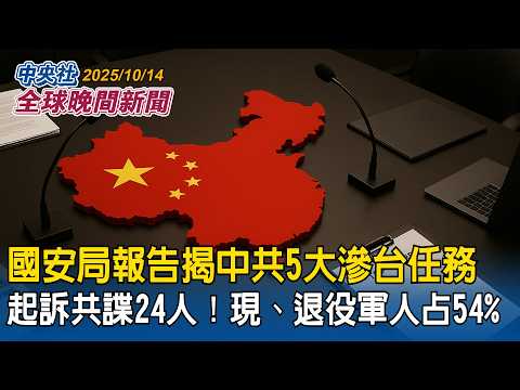 國安局報告曝光!揭中共5大滲台任務!今年已起訴共諜24人 退役軍人占54%|加薩停火模式搬到俄烏停戰?歐洲寄望川普施壓俄羅斯| 2025/10/14 中央社全球晚間新聞