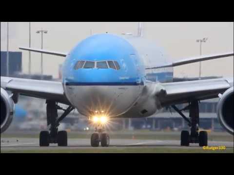 KLM boeing 777-200 taxi / departing RW18L at schiphol airport