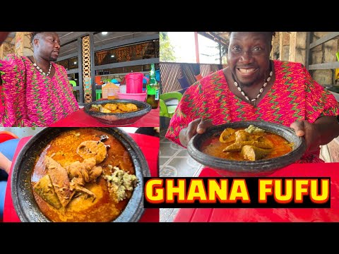 GHANA VILLAGE GOAT LIGHT SOUP & FUFU | EATING VILLAGE TRADITIONAL GHANAIAN FOOD