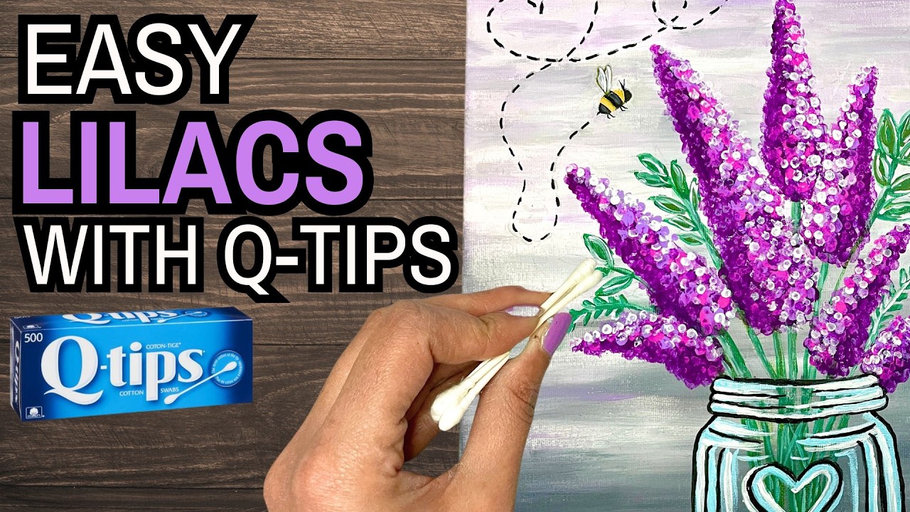 How to Paint Lilacs with Q-Tips 🪻 Beginner Acrylic Flower Tutorial