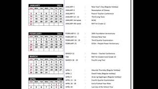 Official School Calendar SY 2020-2021