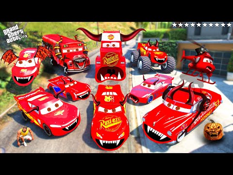 GTA 5 - Stealing DISNEY HORROR MCQUEEN CARS with Franklin! (Real Life Cars #87)