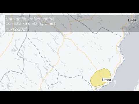 Varning för kraftigt snöfall och ishalka omkring Umeå