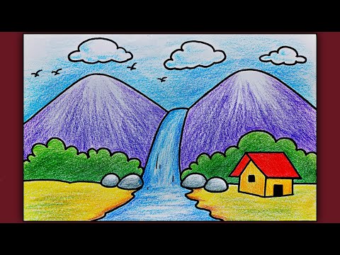 wallpapers Waterfall Scenery Sunset Beautiful Easy Nature Drawings how to colour nature drawing