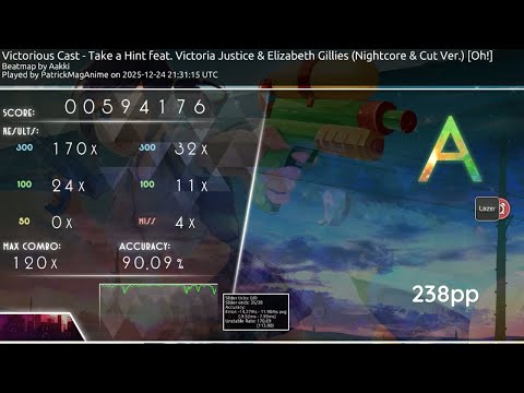 [7.2 ⭐] Victorious Cast - Take a Hint (Nightcore) [Oh!] +DT 238pp - PatrickMagAnime