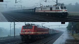preview picture of video '220 KMPH Encounter || WAP 7 Mumbai-Howrah Mail meets WAP 4 LHB Durgiana Express under Heavy Downpour'
