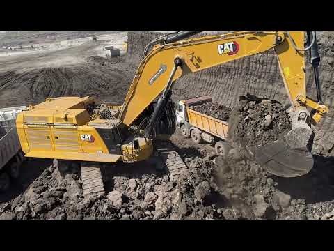 Caterpillar 395 Excavator Loading Trucks With Two Passes - Sotiriadis Mining Works - 4k