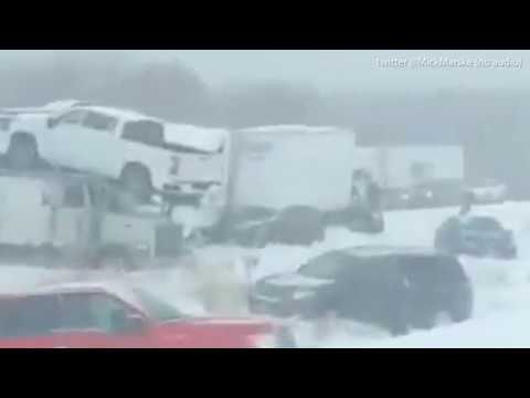 Monstrous 40-vehicle motorway pile-up as blizzard hits Wisconsin