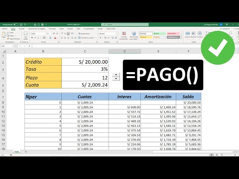 , title : 'Función Pago en Excel (Calculo de cuota de un préstamo basado en pagos y tasa de interés constantes)'