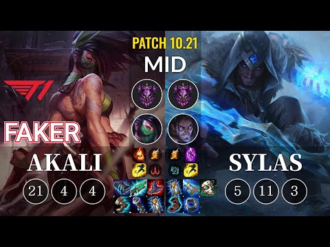 T1 Faker Akali vs Sylas Mid - KR Patch 10.21