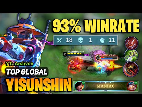 MANIAC! YSS 93% WINRATE [ Top Global Yi Sun Shin Best Build ] By YT: Arshven - Mobile Legends
