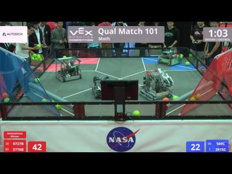 VEX Worlds 2016 - VRC High School - Math - Qual 101 (9727B 5776B) 156 vs 183 (569C 2915C)