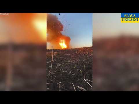 Ukrainian paratroopers explode Russian tank sending it flying into the sky into oblivion