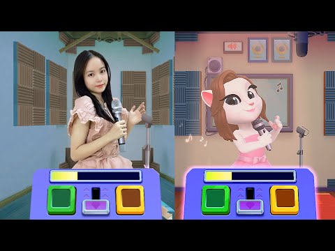 Girl Cute Imitate Angela Singing - My Talking Angela 2 Real Life VS Game Play