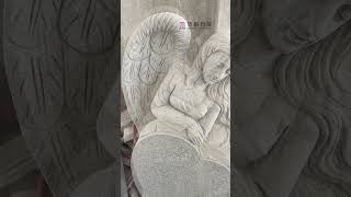 Carved Angel Heart with Flower Granite Tombstone