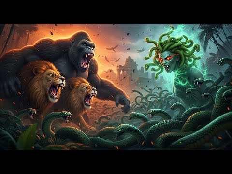 Can Skull Island Survive? King Kong & Lions vs Medusa and Her Snakes