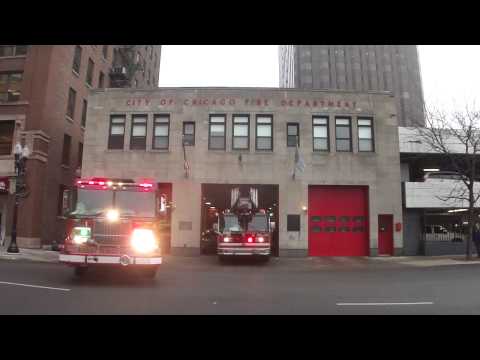 Chicago fire department Engine 1 and spare truck E257 responding