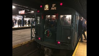 2018 NYC Subway Holiday Train Uptown Direction, From 2 Avenue to West 4 Street (Rear Perspective)