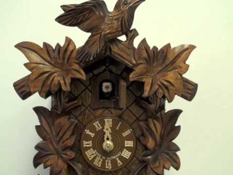 Black Forest Cuckoo Clock, 1 Day Carved Maple Leaf with Bird 8.5"