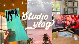 studio vlog ✦ moving, organizing my workspace & new stained glass