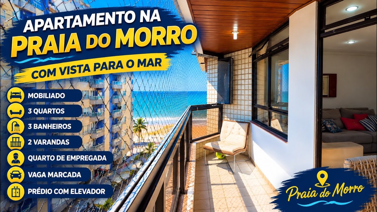 Apartamento na Praia do Morro em Guarapari com vista para o mar, 3 quartos, 3 banheiros e vaga